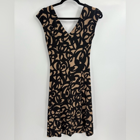 London times Y2K 2000s Vintage Cap Sleeve Midi Dress Abstract Print Ruched sz 4 - Picture 6 of 12